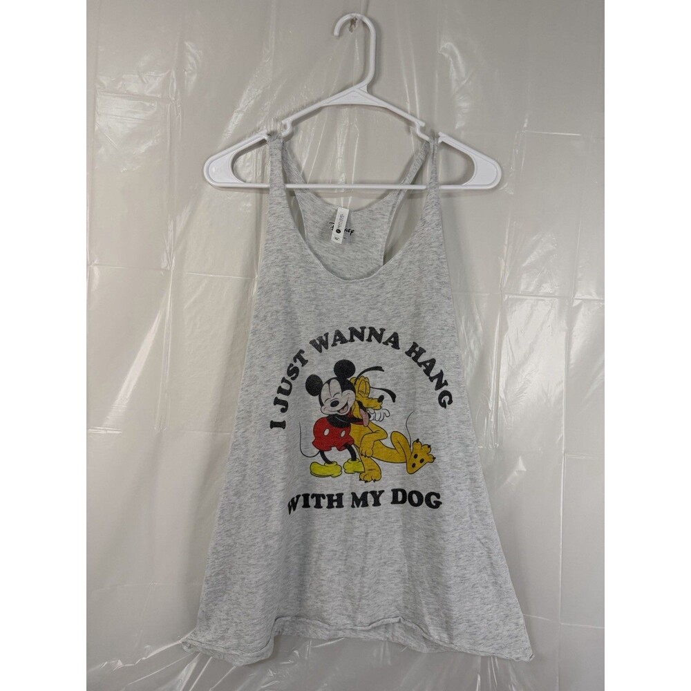 Disney Mickey Mouse Pluto Tank Top XXL I Just Wanna Hang With My Dog Gray